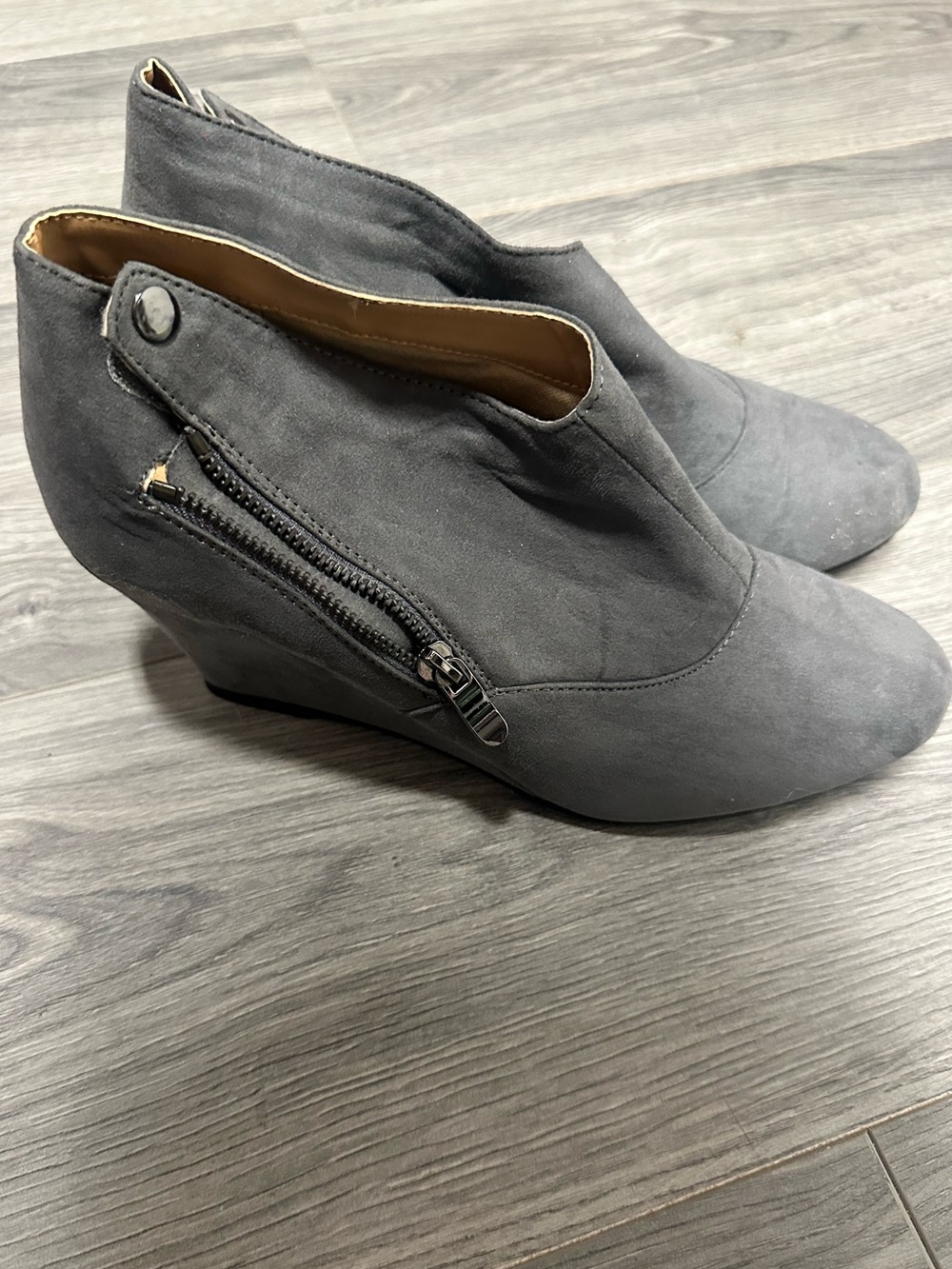 VIP Gray Suede Wedge Ankle Boots with Side Zipper